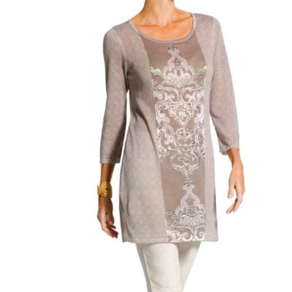 Chico's Tunic Mystic Scroll Athena Pullover Sweater Women's Size 2 (Large 12)